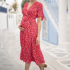 Seraphine Red Midi Wrap Dress, Size 8